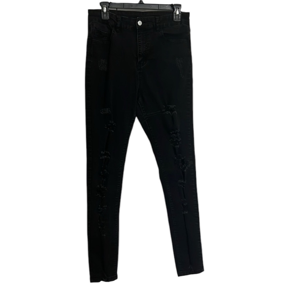 Shein Women’s Ladies Black Distressed Skinny Jeans Size Large